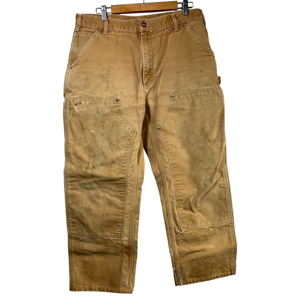 Vtg Carhartt Double Front Work Pants Mens 36 x 30 USA Loose Fit Distressed